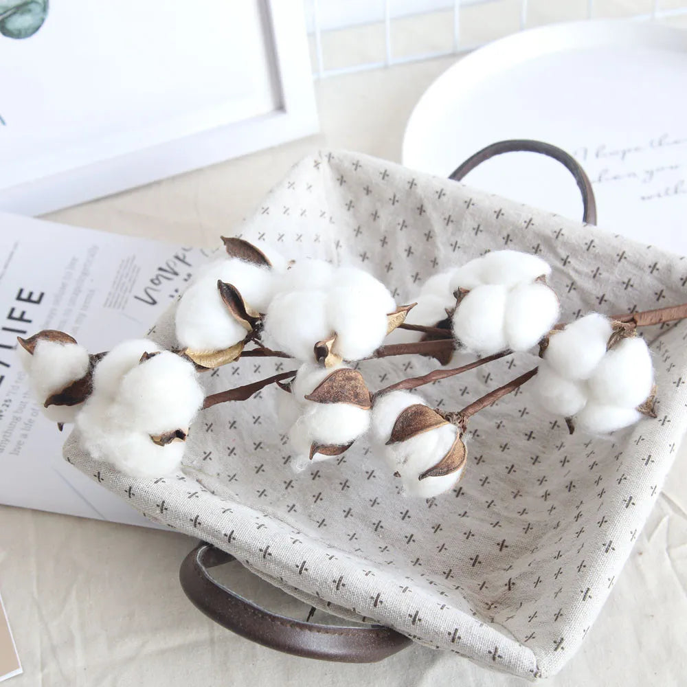 Artificial Dried Cotton Flowers White Flower Branch For Wedding Party Decoration Fake Flower Home Flower Decor Eucalyptus Leaves