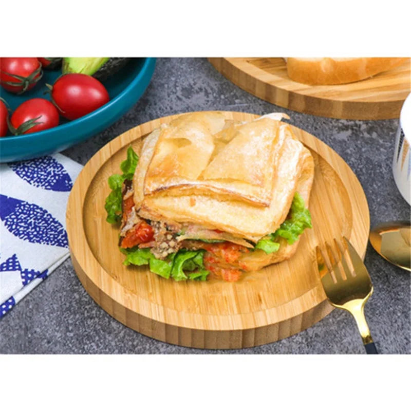 Bamboo Round Serving Storage Tray Pastry Tableware Eco Friendly Wooden Pallet Board Kitchen Tools Tea Tray Home Decoration 2024