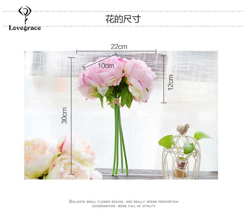 Fake Peonies Artificial Flowers Bouquet White Fake Peony Bridal Boquet Home Wedding Party Decor 5 Heads Silk Flore Peony Bouquet