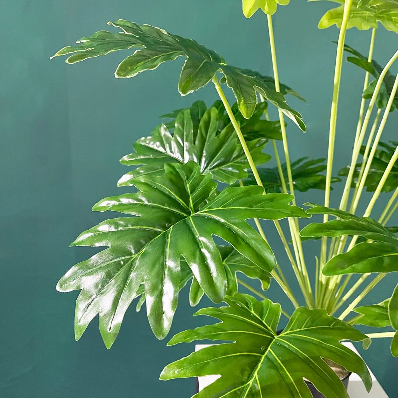 75cm 24 Forks Large Artificial Tropical Plant Fake Banyan Tree Branch plastic Green Monstera Leaves for Home Garden Decoration