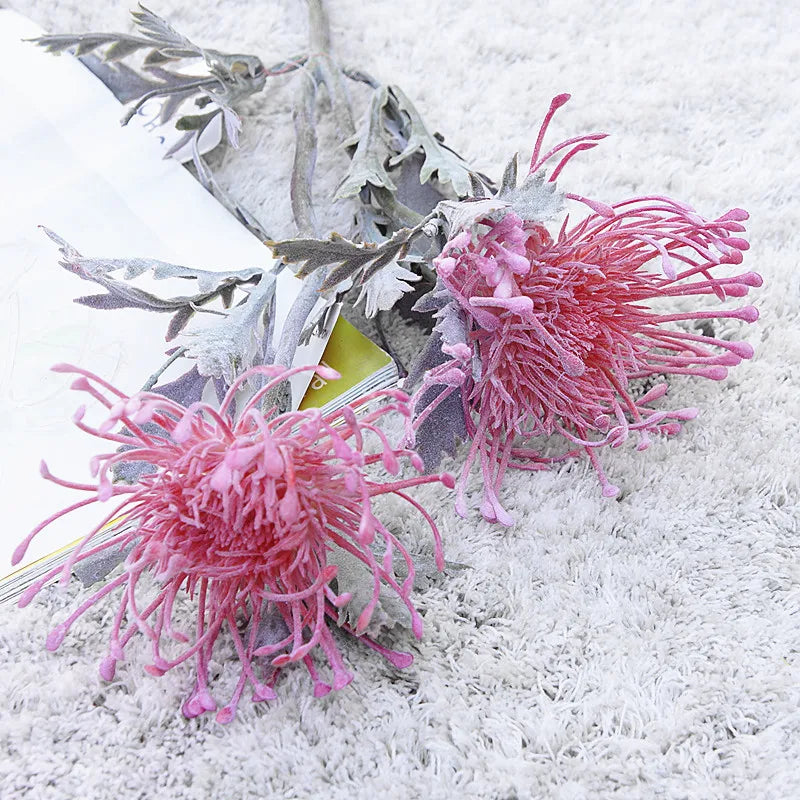 2 Fork Daisy Artificial Flowers Short Branch Crab Claw Pincushion Real Touch Flower Wedding Garland Vase Decoration Fake Plant