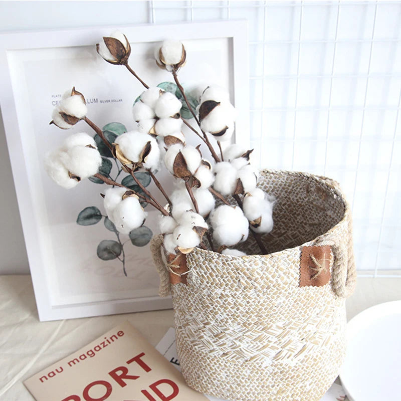 Artificial Dried Cotton Flowers White Flower Branch For Wedding Party Decoration Fake Flower Home Flower Decor Eucalyptus Leaves