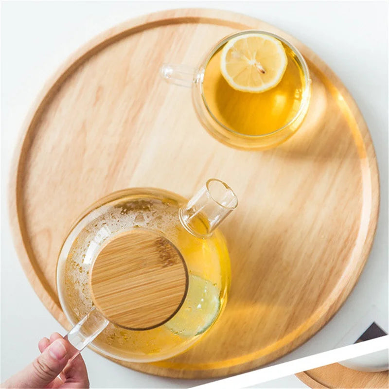Bamboo Round Serving Storage Tray Pastry Tableware Eco Friendly Wooden Pallet Board Kitchen Tools Tea Tray Home Decoration 2024