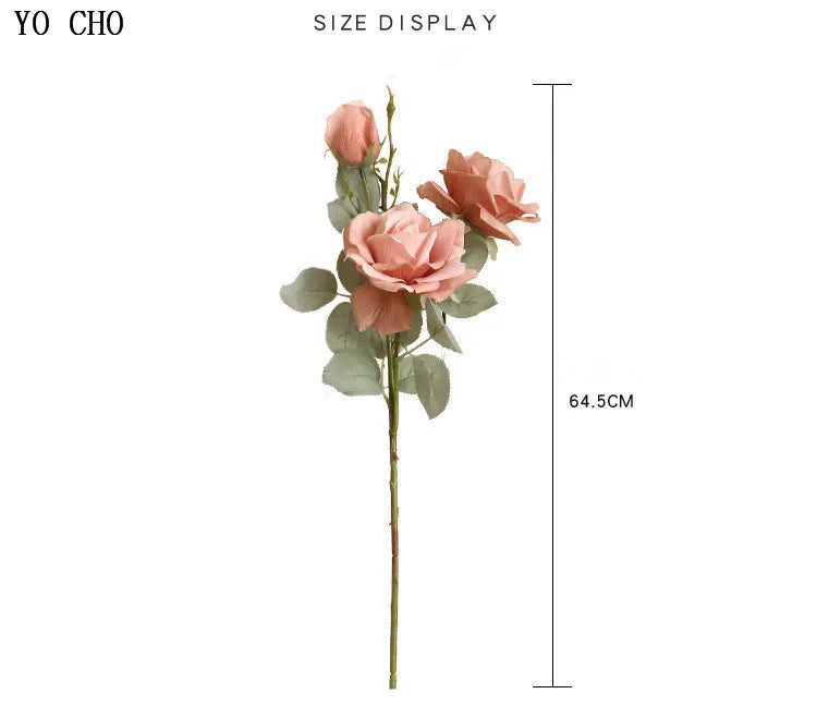 YO CHO Artificial Jasmine Snow Roses Branch Fake Silk Roses Flowers for Wedding Decoration Table Marriage Big Rose Flower Heads