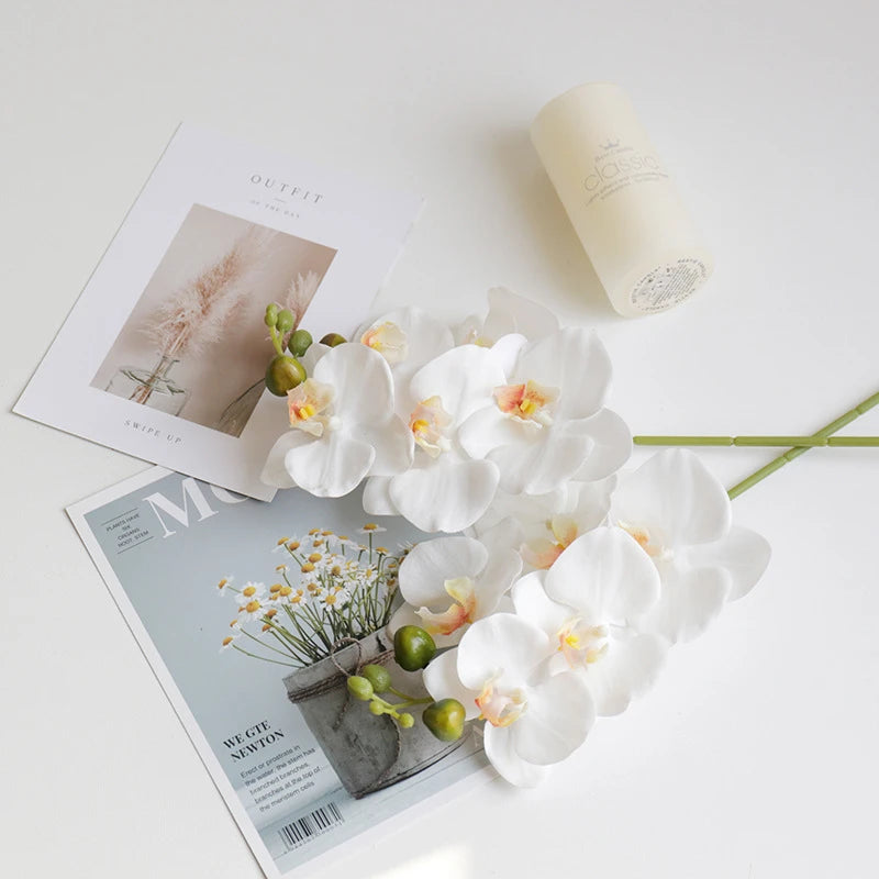 Artificial Orchid Flower 45cm/17inch Long Stem Fake Phalaenopsis Orchid with 5 Flowers Faux Flower for Home Office Decor