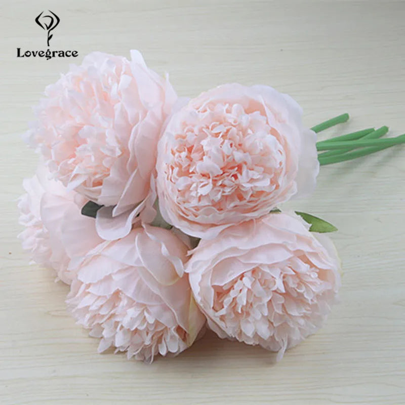 Fake Peonies Artificial Flowers Bouquet White Fake Peony Bridal Boquet Home Wedding Party Decor 5 Heads Silk Flore Peony Bouquet