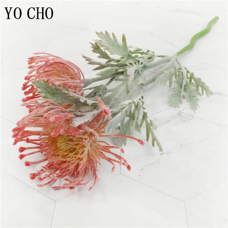 2 Fork Daisy Artificial Flowers Short Branch Crab Claw Pincushion Real Touch Flower Wedding Garland Vase Decoration Fake Plant