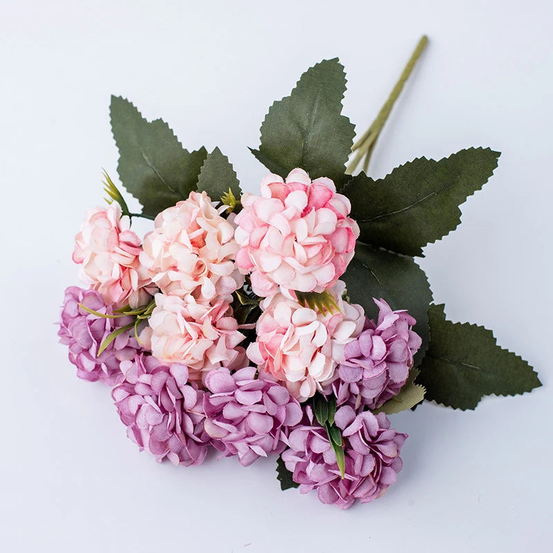 Artificial Flowers Hydrangea High Quality Small Silk Fake Flower for Home Hotel DIY Wedding Decoration Flower Wreath Accessory