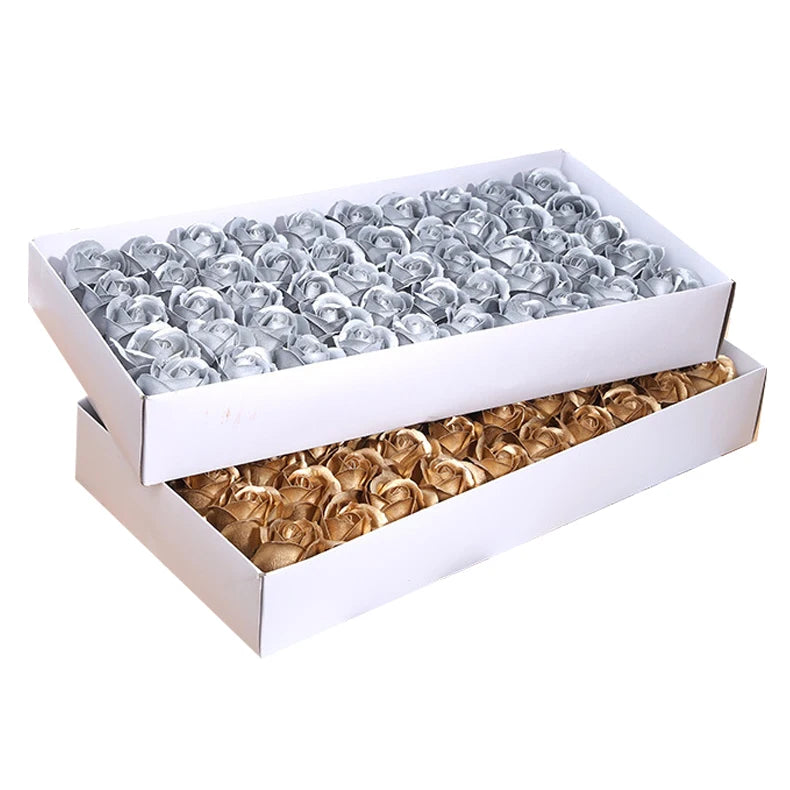 50pcs Artificial Flowers Gold /Silver Roses Fake Flowers Heads For Wedding Valentine's Day DIY Gift Bouquet Home Decoracion