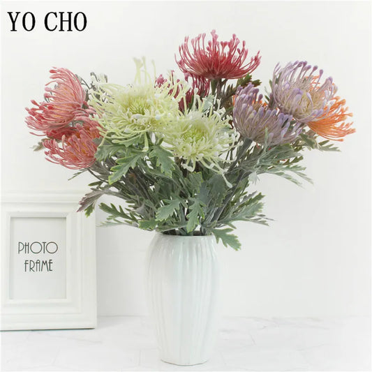 2 Fork Daisy Artificial Flowers Short Branch Crab Claw Pincushion Real Touch Flower Wedding Garland Vase Decoration Fake Plant