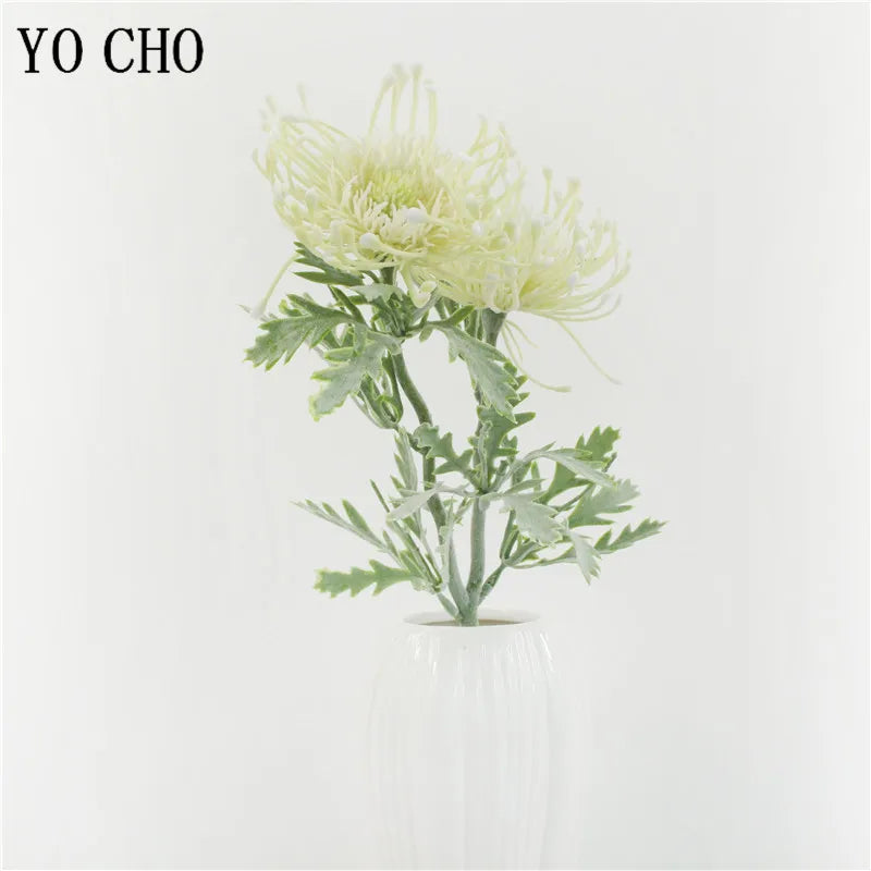 2 Fork Daisy Artificial Flowers Short Branch Crab Claw Pincushion Real Touch Flower Wedding Garland Vase Decoration Fake Plant