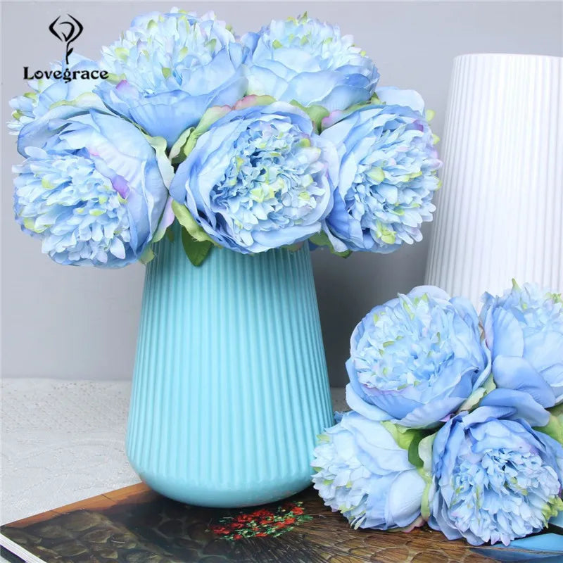 Fake Peonies Artificial Flowers Bouquet White Fake Peony Bridal Boquet Home Wedding Party Decor 5 Heads Silk Flore Peony Bouquet