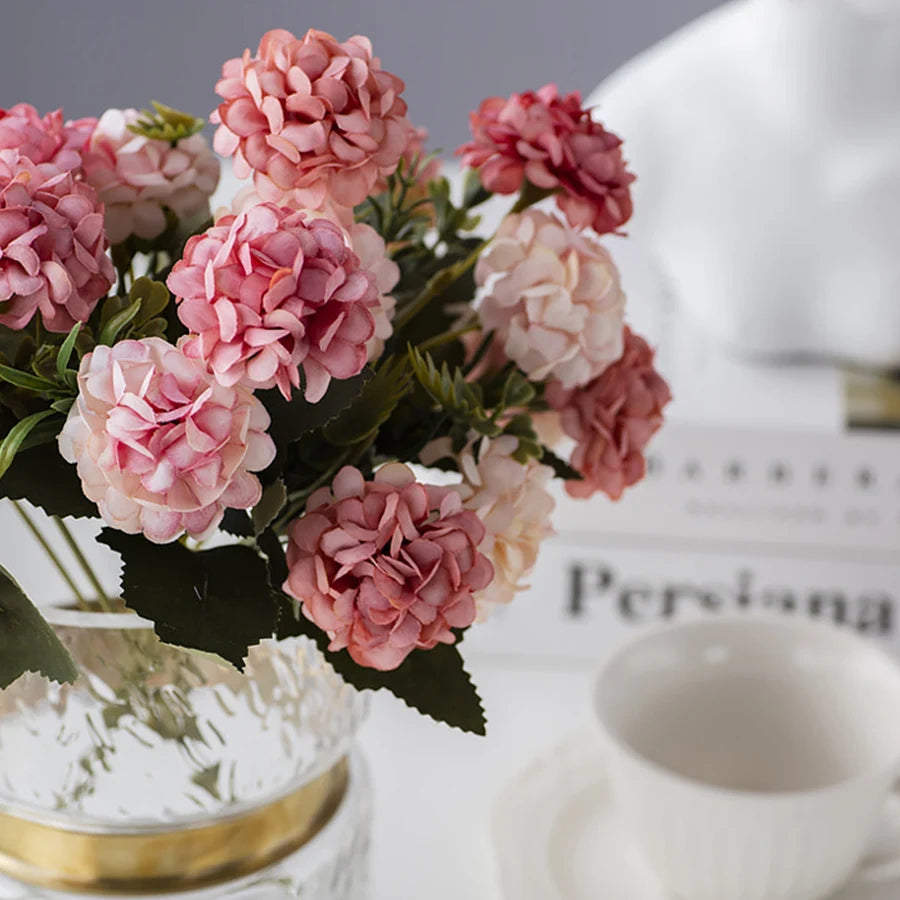 Artificial Flowers Hydrangea High Quality Small Silk Fake Flower for Home Hotel DIY Wedding Decoration Flower Wreath Accessory