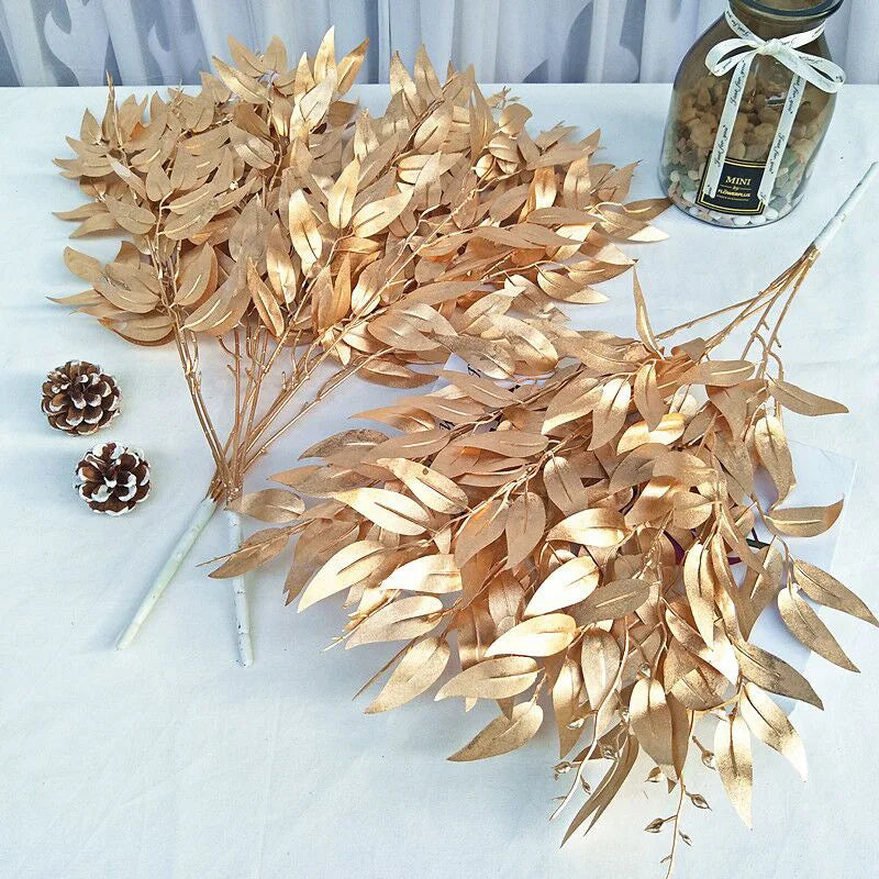 YO CHO Artificial White Flower Plant Wedding Bouquet Decoration Silk Flower Home Vase Decor Willow Leaf Green Grass Fake Flowers