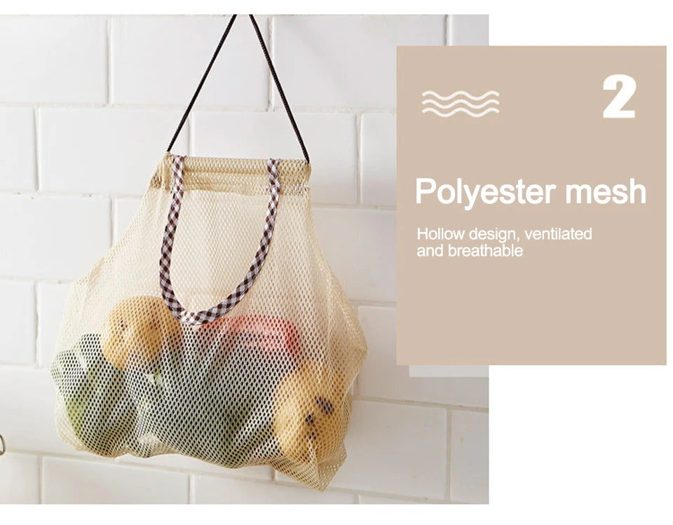 Hanging Meh Bag Reusable Storage Pocket Kitchen Potato Garlic Onion Ginger Vegetable Breathable Sorting Bag Kitchen Organiser.