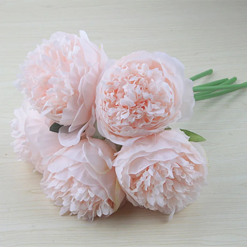 Fake Peonies Artificial Flowers Bouquet White Fake Peony Bridal Boquet Home Wedding Party Decor 5 Heads Silk Flore Peony Bouquet