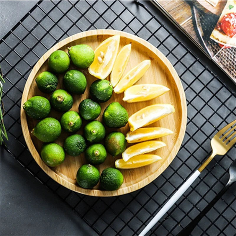 Bamboo Round Serving Storage Tray Pastry Tableware Eco Friendly Wooden Pallet Board Kitchen Tools Tea Tray Home Decoration 2024