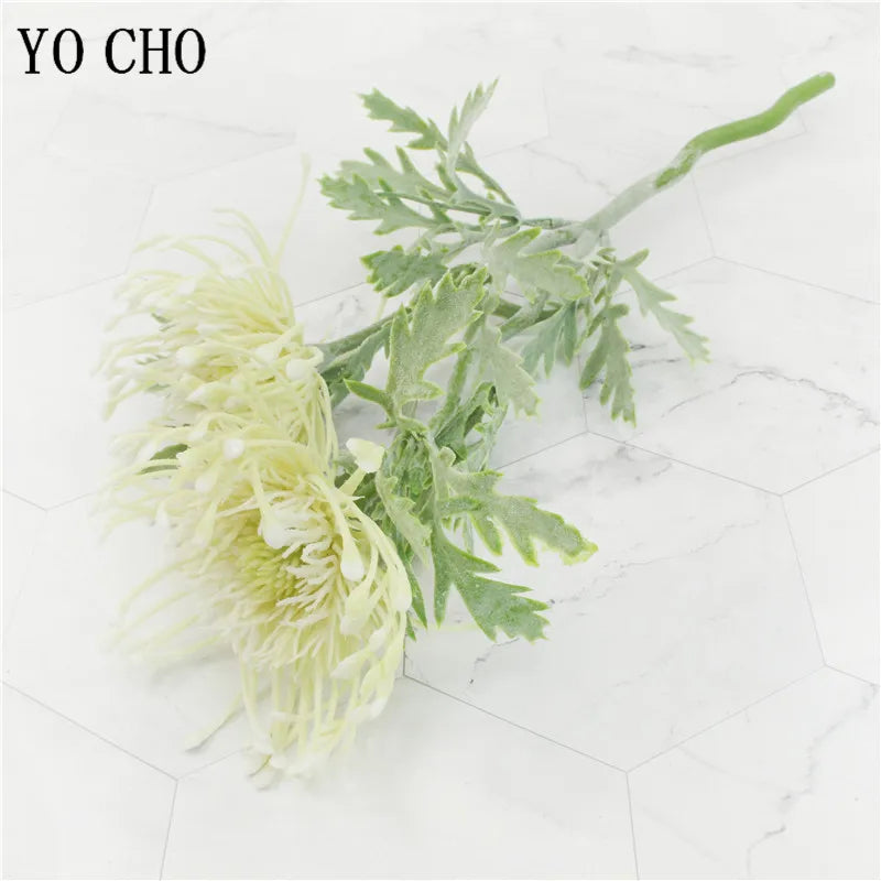 2 Fork Daisy Artificial Flowers Short Branch Crab Claw Pincushion Real Touch Flower Wedding Garland Vase Decoration Fake Plant