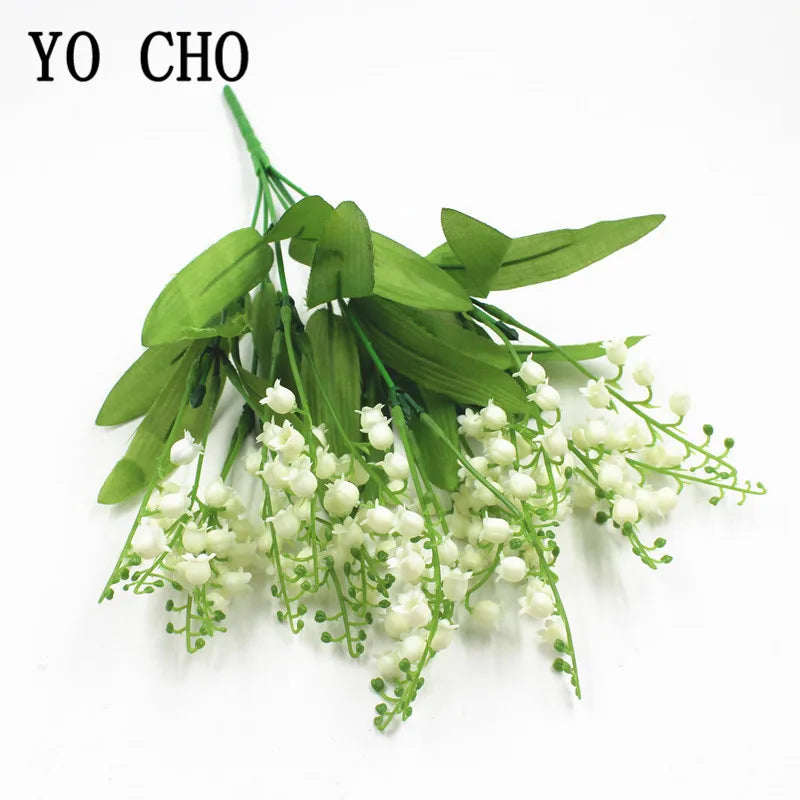 7 Branch White Artificial Lily of the Valley Flower Gift Silk Fake Flower Lily Bouquet for Home Office Wedding Party Decor Flore