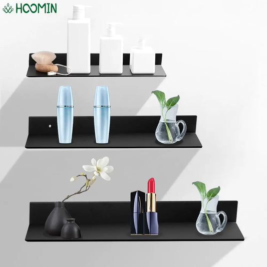Bathroom Shelves  30-60cm Aluminum Alloy Matte Black Kitchen Wall Shelf Shower Shampoo Storage Rack Bathroom Accessories