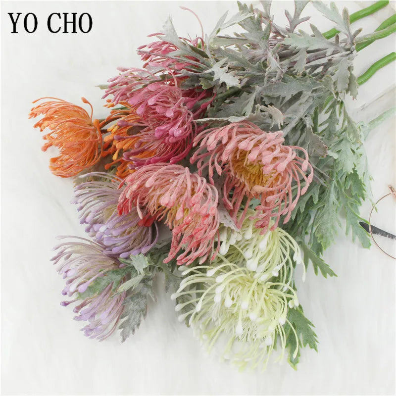 2 Fork Daisy Artificial Flowers Short Branch Crab Claw Pincushion Real Touch Flower Wedding Garland Vase Decoration Fake Plant