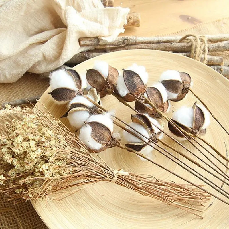 Artificial Dried Cotton Flowers White Flower Branch For Wedding Party Decoration Fake Flower Home Flower Decor Eucalyptus Leaves