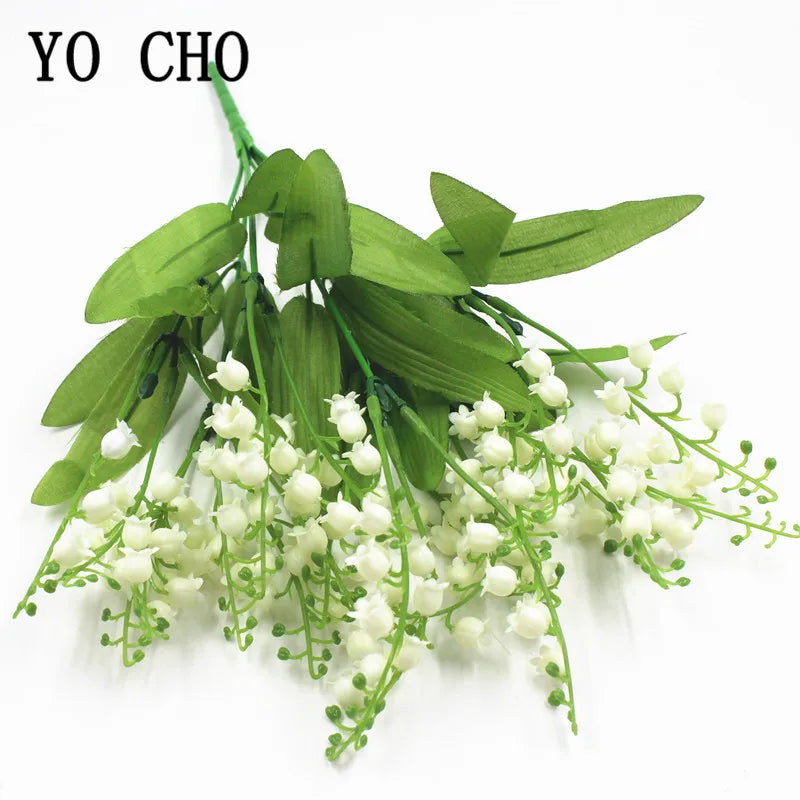 7 Branch White Artificial Lily of the Valley Flower Gift Silk Fake Flower Lily Bouquet for Home Office Wedding Party Decor Flore