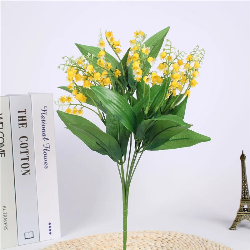 7 Branch White Artificial Lily of the Valley Flower Gift Silk Fake Flower Lily Bouquet for Home Office Wedding Party Decor Flore