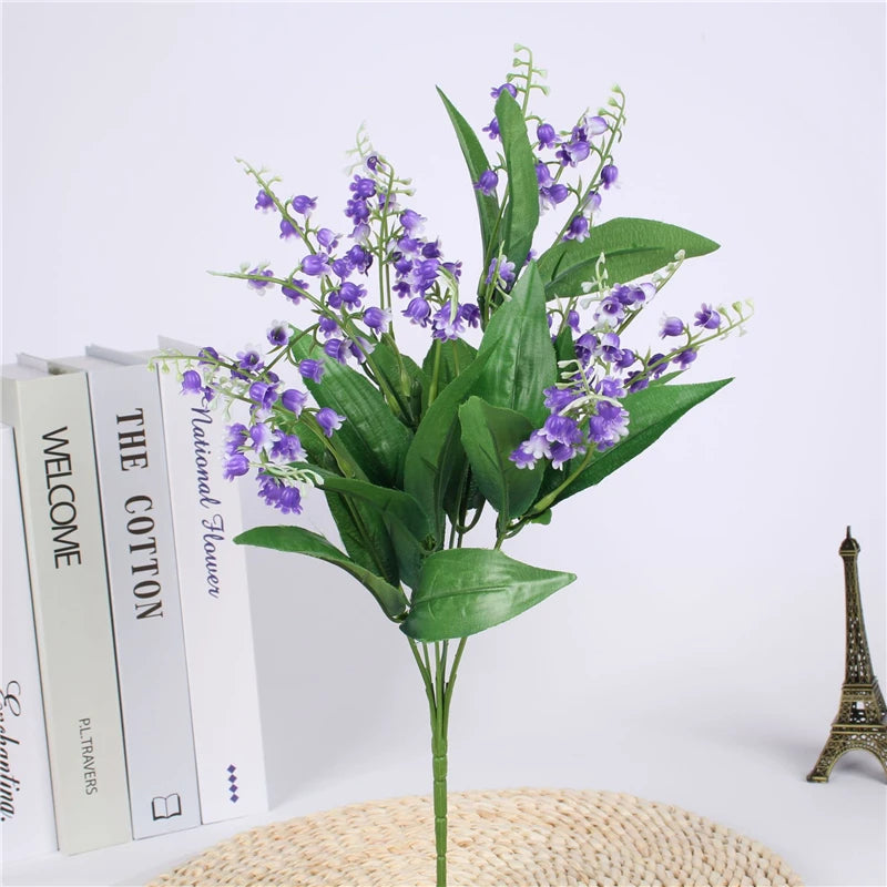 7 Branch White Artificial Lily of the Valley Flower Gift Silk Fake Flower Lily Bouquet for Home Office Wedding Party Decor Flore