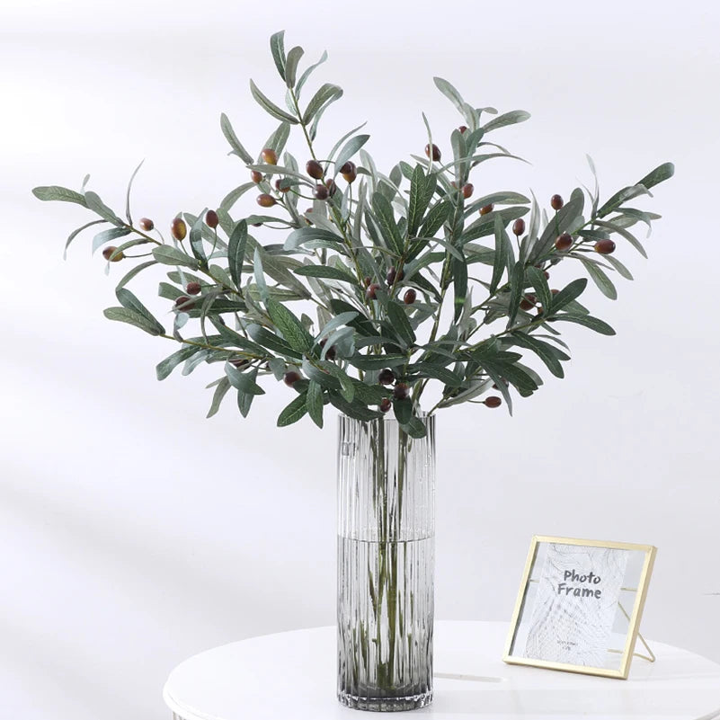 Artificial Olive Green Leaves Tree Branches Christmas Fruit Artificial Plants Photo Props Home Wedding Decortion Silk Flowers