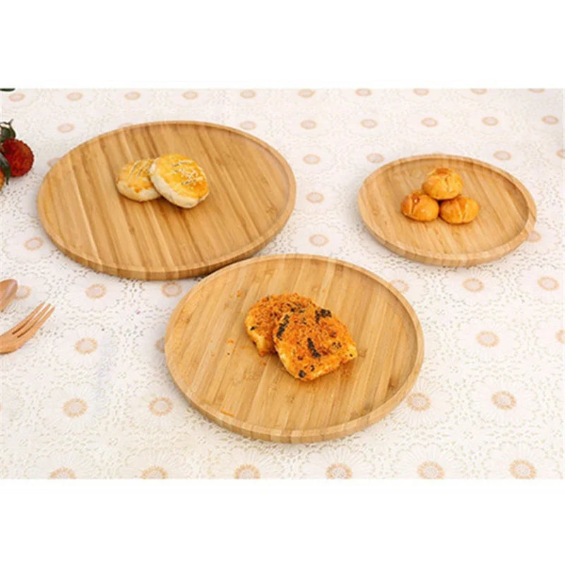 Bamboo Round Serving Storage Tray Pastry Tableware Eco Friendly Wooden Pallet Board Kitchen Tools Tea Tray Home Decoration 2024