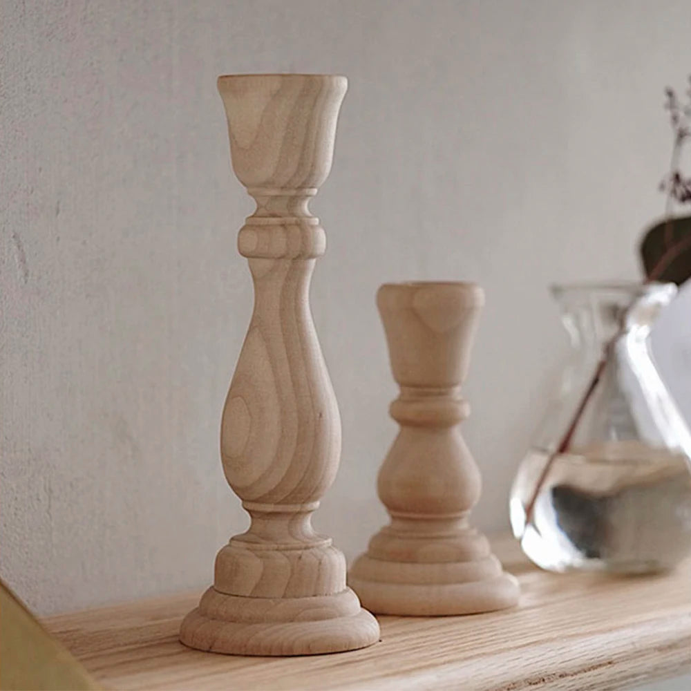 Wooden Candlesticks Unfinished DIY Classic Craft Candle Holders for Paint or Living Room Home Wedding Holiday Decorations