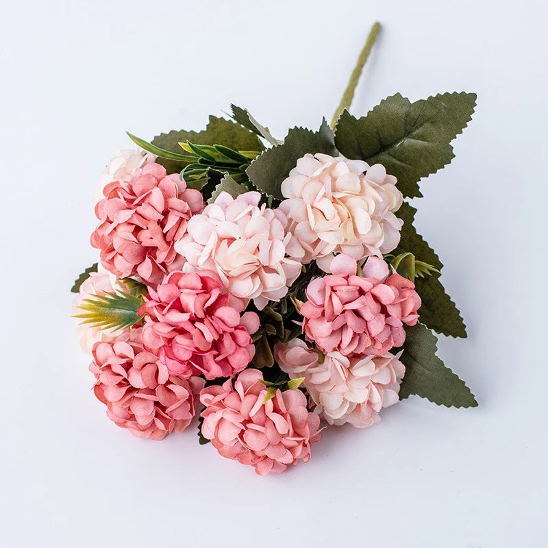 Artificial Flowers Hydrangea High Quality Small Silk Fake Flower for Home Hotel DIY Wedding Decoration Flower Wreath Accessory