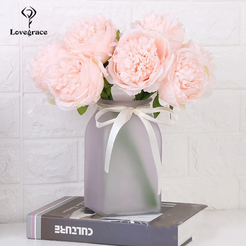 Fake Peonies Artificial Flowers Bouquet White Fake Peony Bridal Boquet Home Wedding Party Decor 5 Heads Silk Flore Peony Bouquet