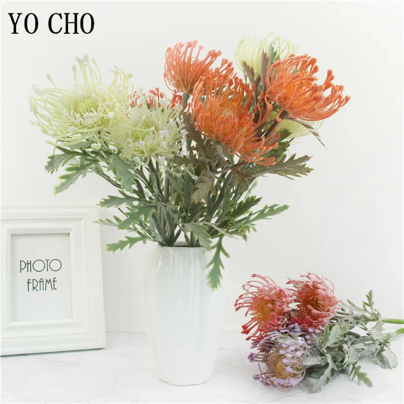 2 Fork Daisy Artificial Flowers Short Branch Crab Claw Pincushion Real Touch Flower Wedding Garland Vase Decoration Fake Plant
