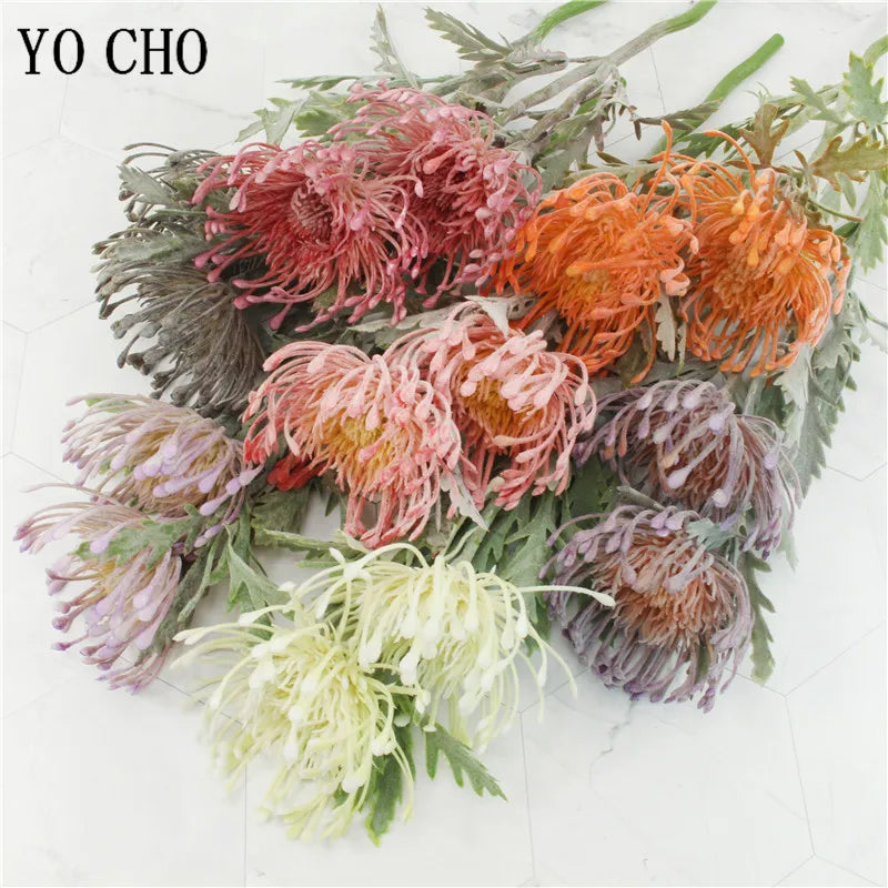 2 Fork Daisy Artificial Flowers Short Branch Crab Claw Pincushion Real Touch Flower Wedding Garland Vase Decoration Fake Plant