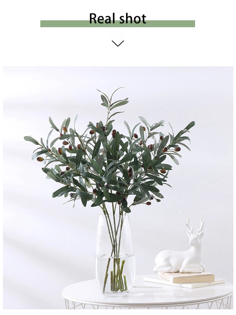 Artificial Olive Green Leaves Tree Branches Christmas Fruit Artificial Plants Photo Props Home Wedding Decortion Silk Flowers