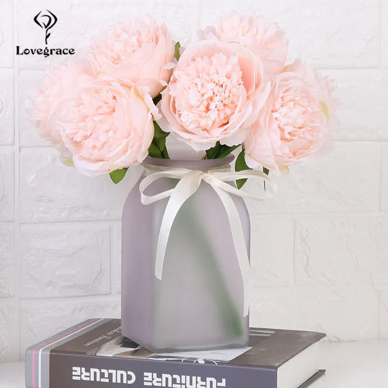 Fake Peonies Artificial Flowers Bouquet White Fake Peony Bridal Boquet Home Wedding Party Decor 5 Heads Silk Flore Peony Bouquet