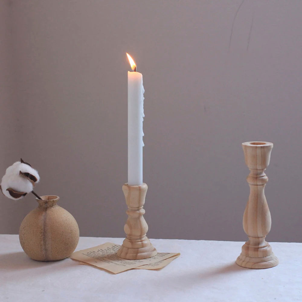 Wooden Candlesticks Unfinished DIY Classic Craft Candle Holders for Paint or Living Room Home Wedding Holiday Decorations
