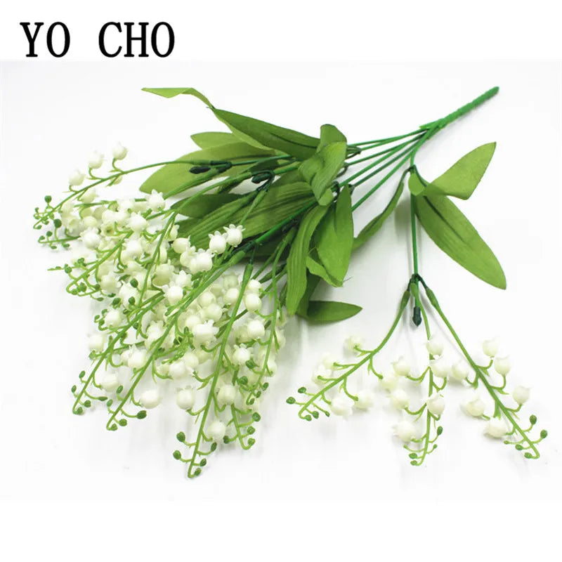 7 Branch White Artificial Lily of the Valley Flower Gift Silk Fake Flower Lily Bouquet for Home Office Wedding Party Decor Flore