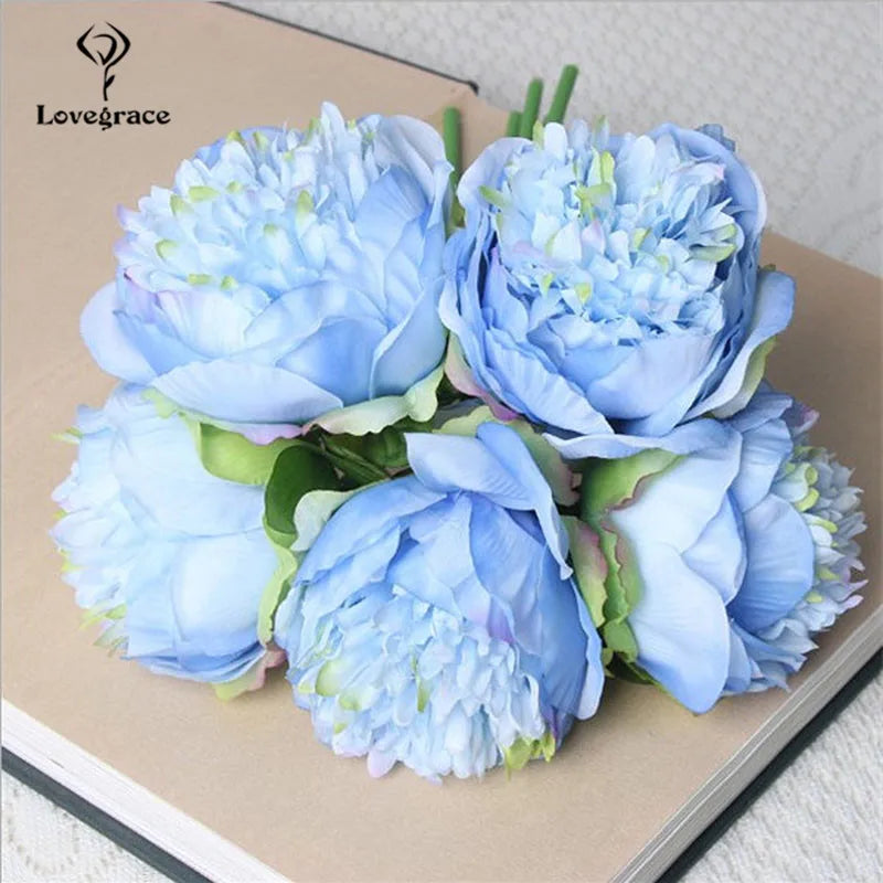 Fake Peonies Artificial Flowers Bouquet White Fake Peony Bridal Boquet Home Wedding Party Decor 5 Heads Silk Flore Peony Bouquet