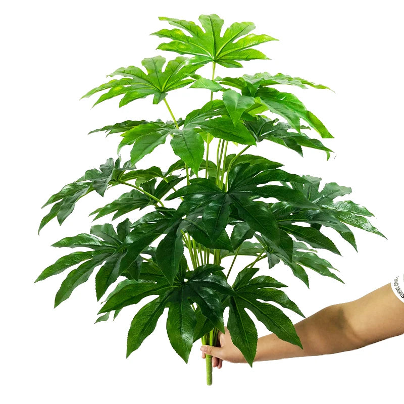 75cm 24 Forks Large Artificial Tropical Plant Fake Banyan Tree Branch plastic Green Monstera Leaves for Home Garden Decoration