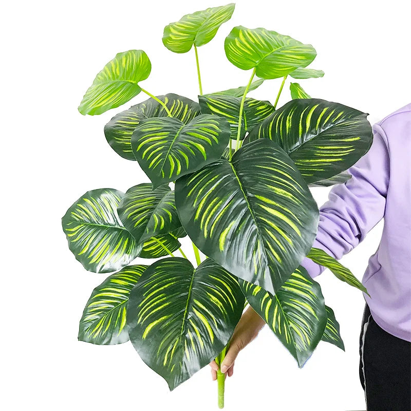 75cm 24 Forks Large Artificial Tropical Plant Fake Banyan Tree Branch plastic Green Monstera Leaves for Home Garden Decoration
