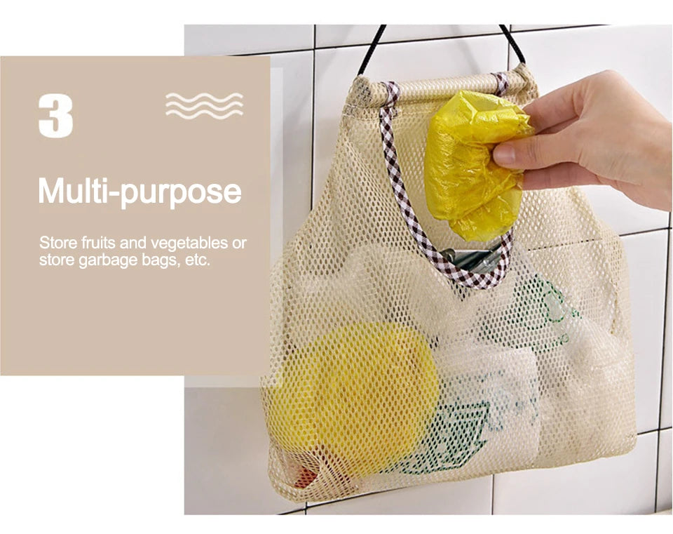 Hanging Meh Bag Reusable Storage Pocket Kitchen Potato Garlic Onion Ginger Vegetable Breathable Sorting Bag Kitchen Organiser.
