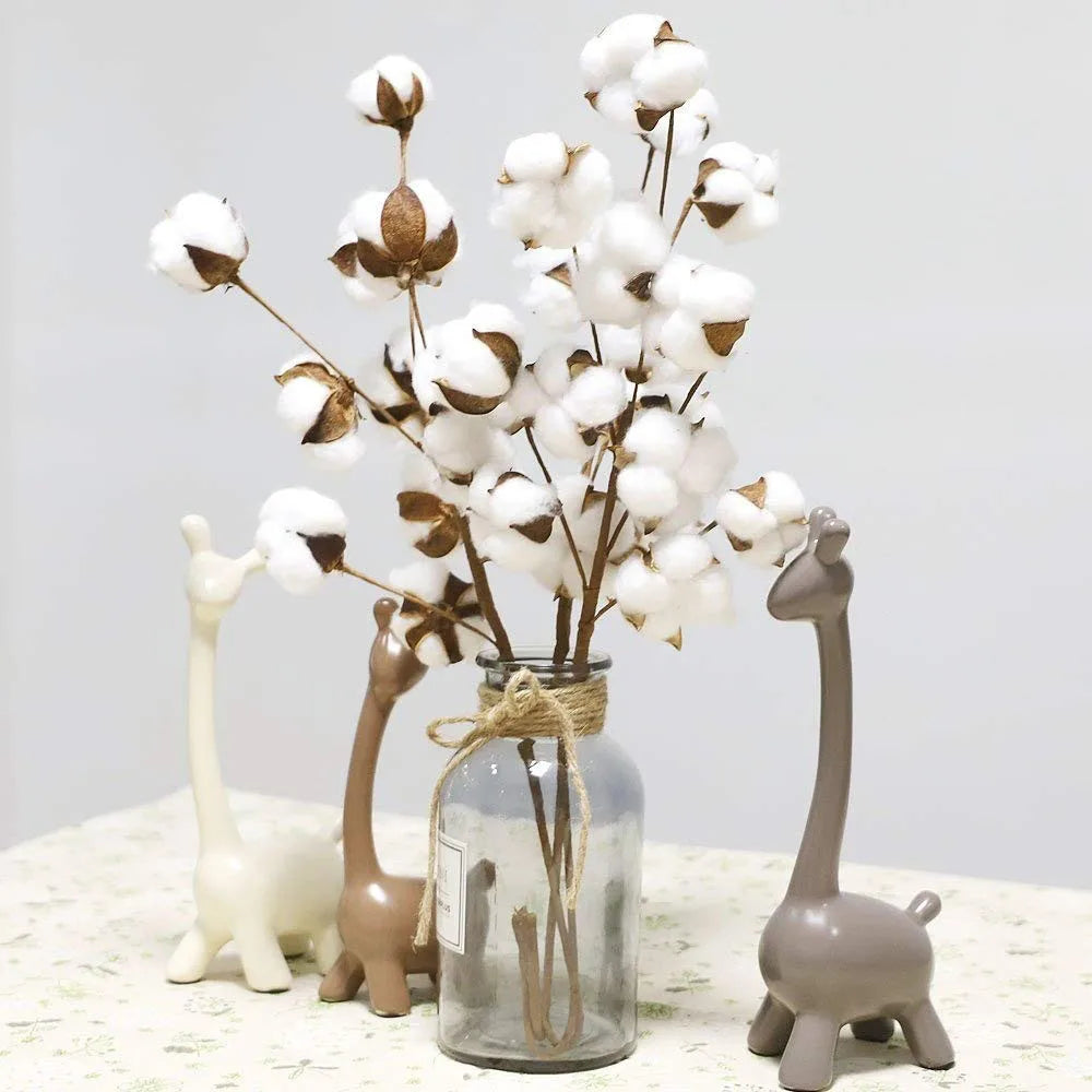 Artificial Dried Cotton Flowers White Flower Branch For Wedding Party Decoration Fake Flower Home Flower Decor Eucalyptus Leaves