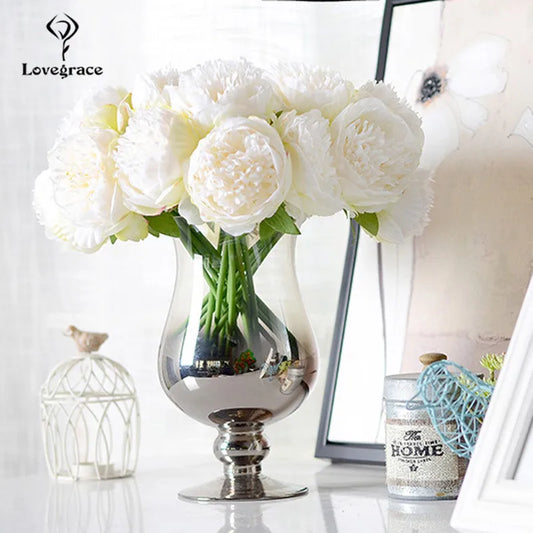 Fake Peonies Artificial Flowers Bouquet White Fake Peony Bridal Boquet Home Wedding Party Decor 5 Heads Silk Flore Peony Bouquet