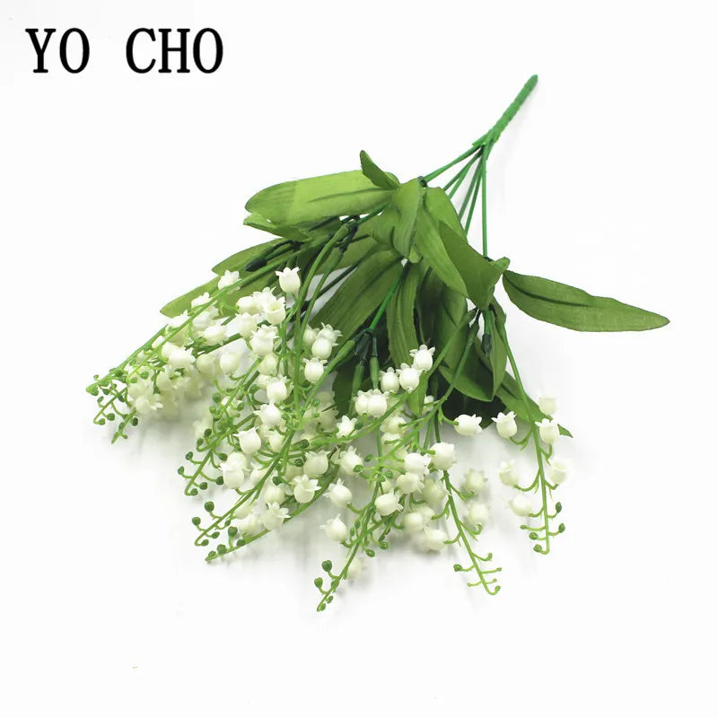 7 Branch White Artificial Lily of the Valley Flower Gift Silk Fake Flower Lily Bouquet for Home Office Wedding Party Decor Flore