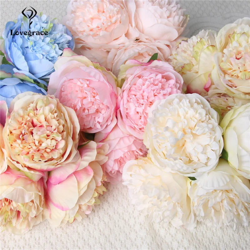 Fake Peonies Artificial Flowers Bouquet White Fake Peony Bridal Boquet Home Wedding Party Decor 5 Heads Silk Flore Peony Bouquet