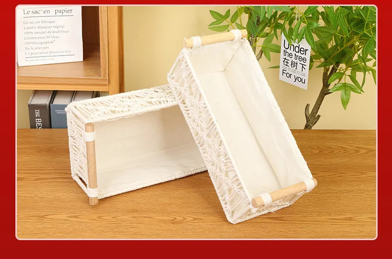 Bohemian Style Storage Containers Cotton Rope Hand Woven Rectangle Desktop Sundries Storage Basket Make Up Organizer