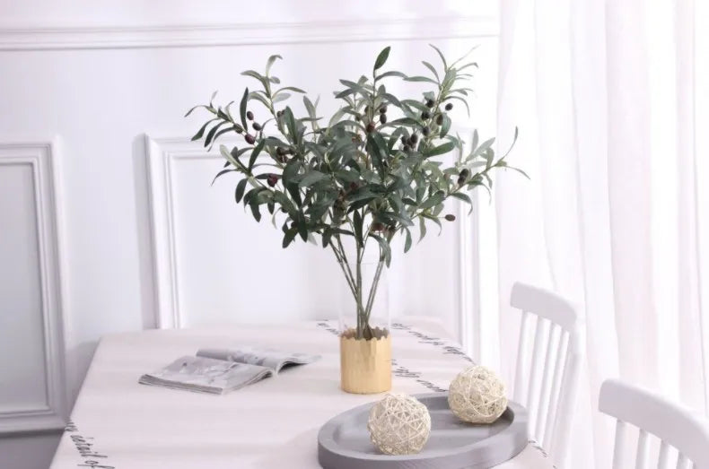 Artificial Green Plant Olive Branch 4 Forks with Fruit Olive Branch Fake Branch Wedding Home Photography Props